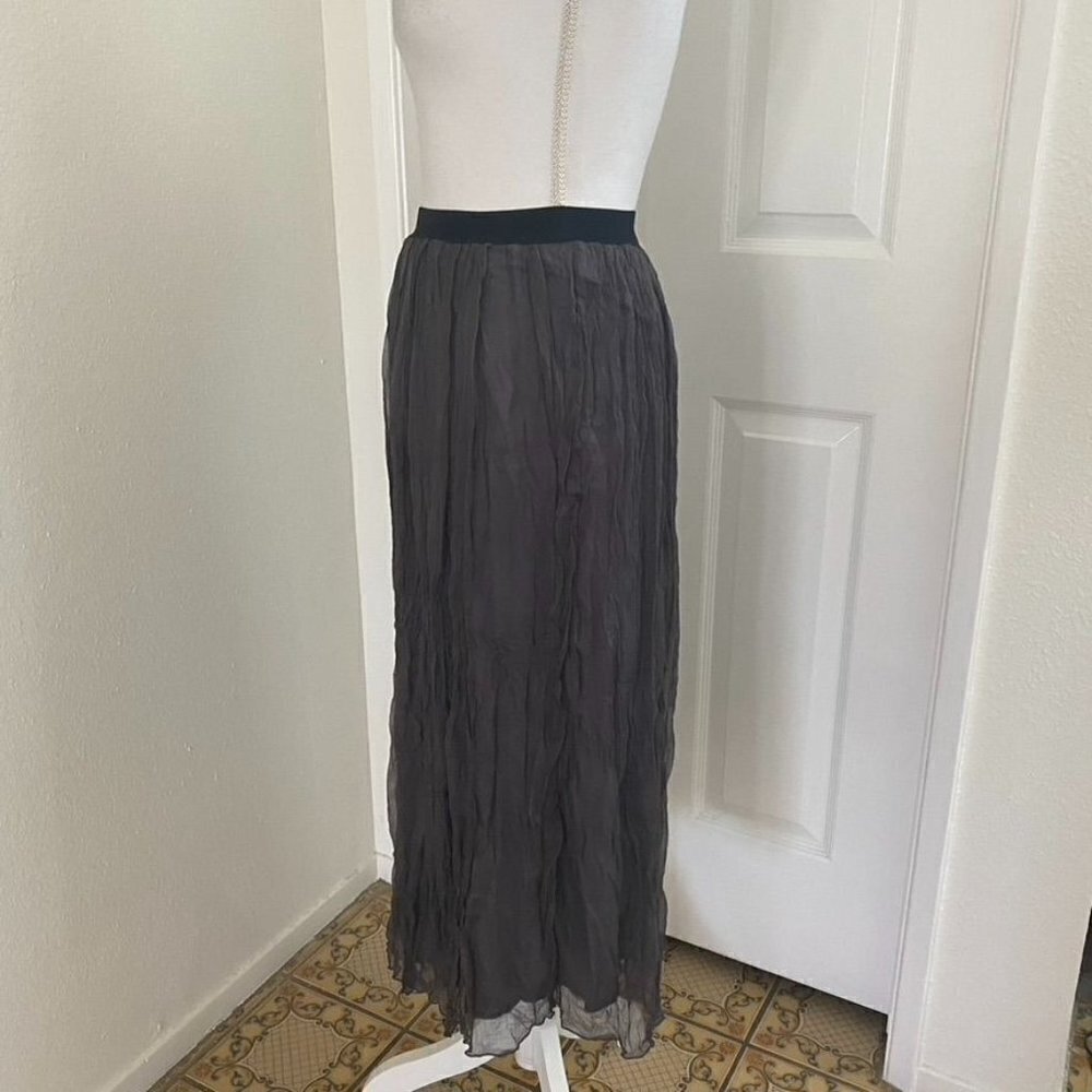 Yifan Crinkle Gauze Midi Skirt Grey Sz Small Lined Summer Party  B22 - Picture 2 of 9